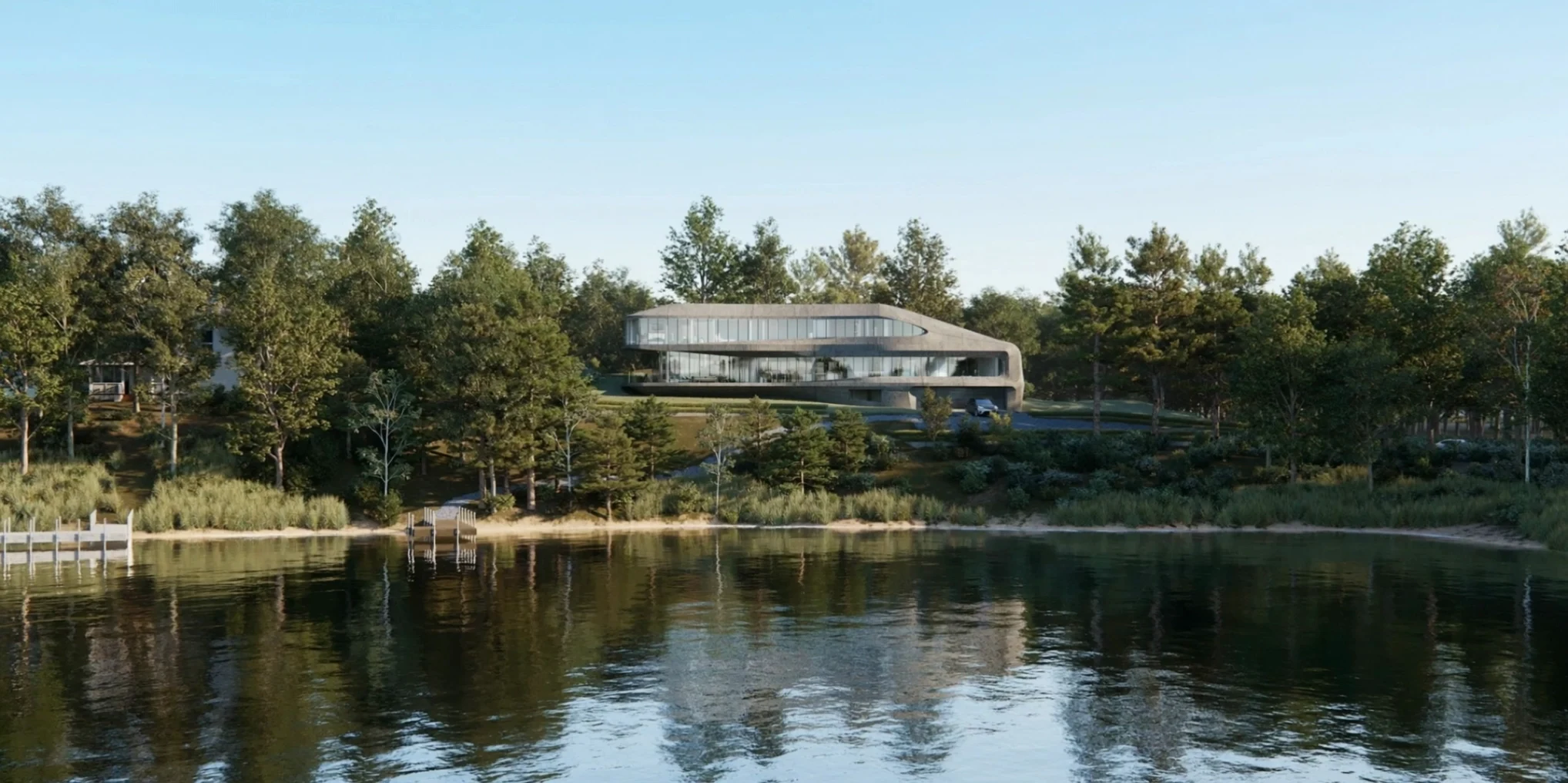 Exterior rendering of 8 Hawthorne Rd, a custom home project in Stockbridge, MA – BOGZA