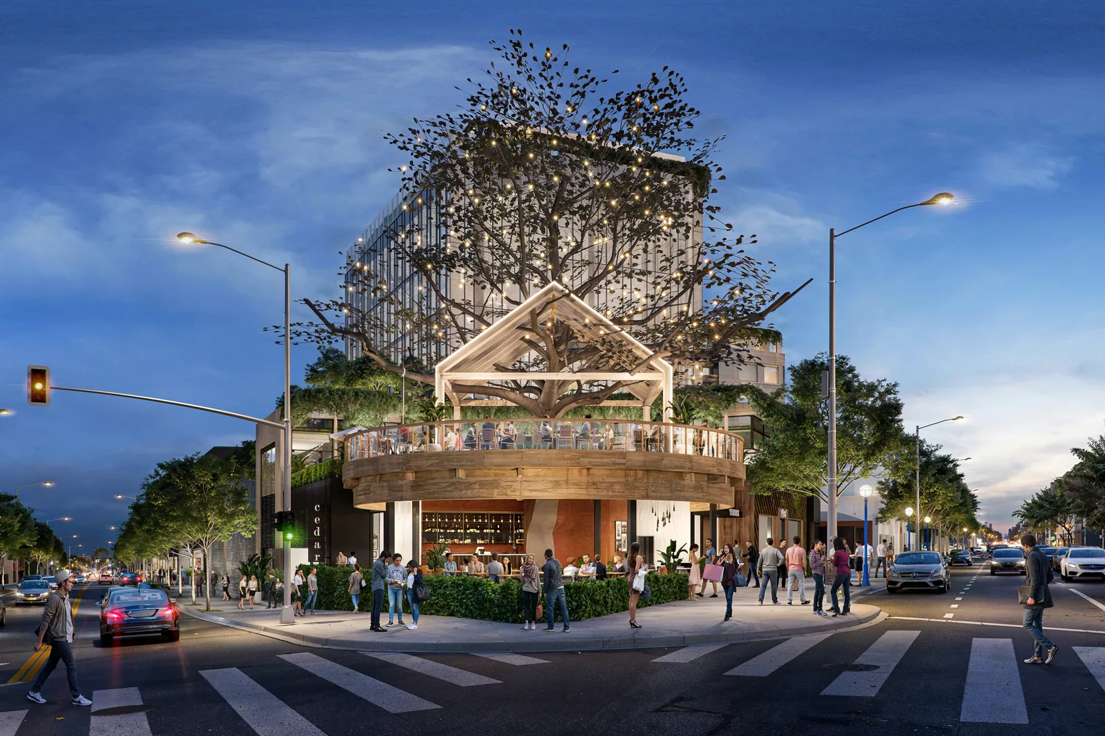 Exterior rendering of Robertson Lane, West Hollywood – BOGZA